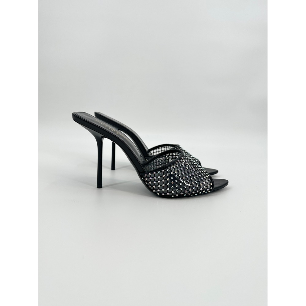 Saint Laurent Paris Luz Black Mesh Crystal Embellished Stiletto Mules Heels 39 - Picture 3 of 11